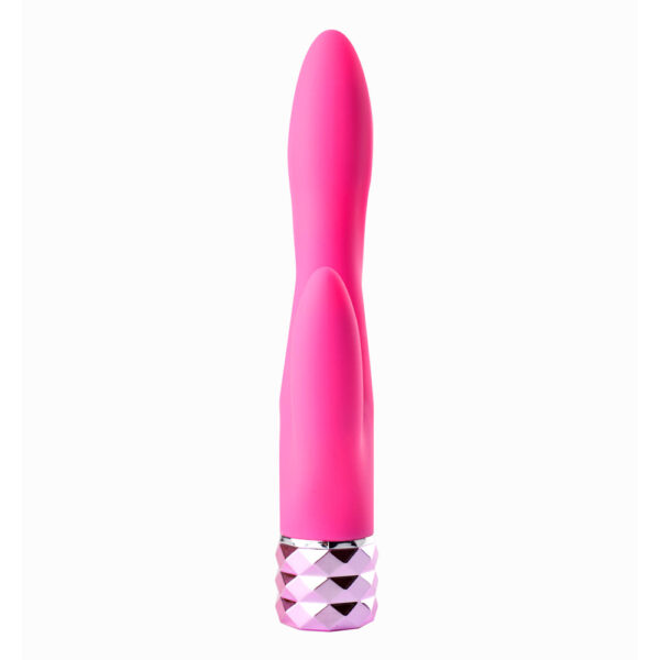 Victoria Crystal Gems USB Rechargeable Silicone 10-Function Dual Vibrator Neon Pink - Image 2
