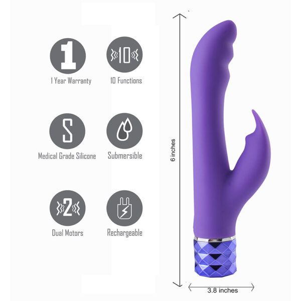 Hailey Crystal Gems USB Rechargeable Silicone 10-Function G-Spot Vibrator Neon Purple - Image 3