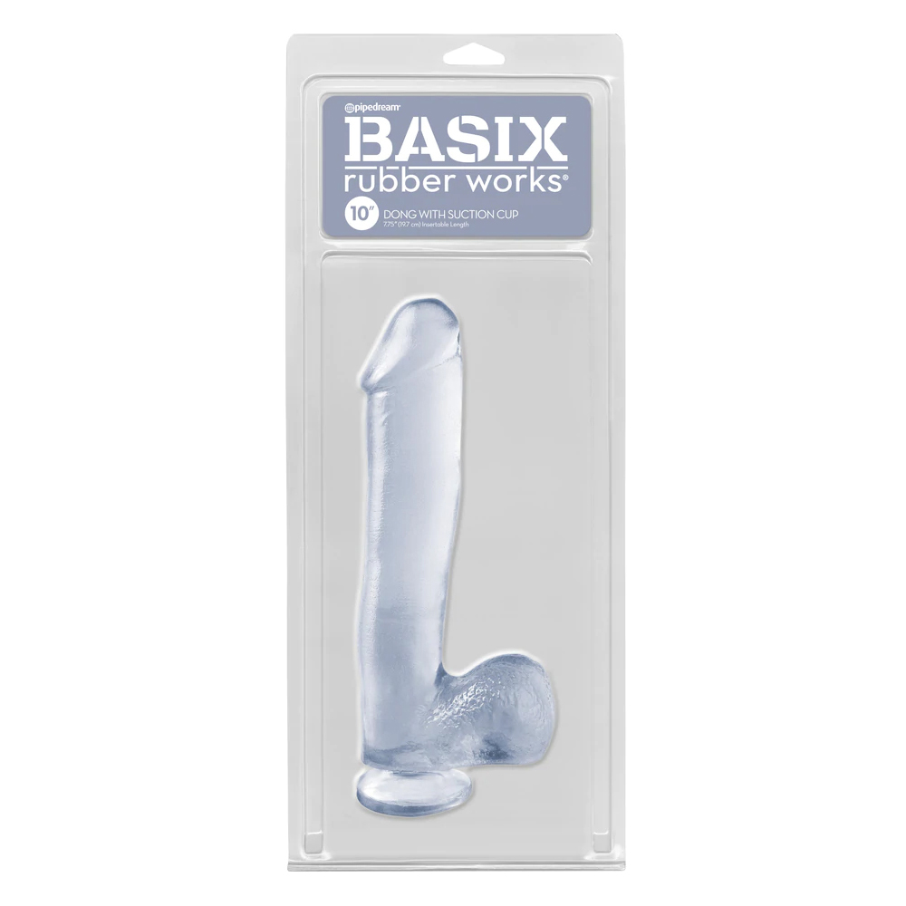 Basix Rubber Works 10" Dong with Suction Cup Clear 1 Basix Rubber Works 10" Dong with Suction Cup Clear