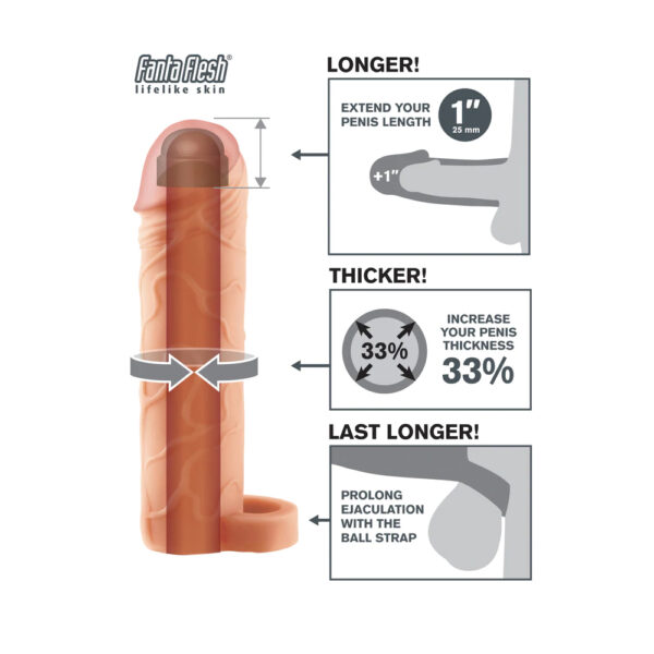 Fantasy X-tensions Perfect 1" Extension with Ball Strap Flesh - Image 3
