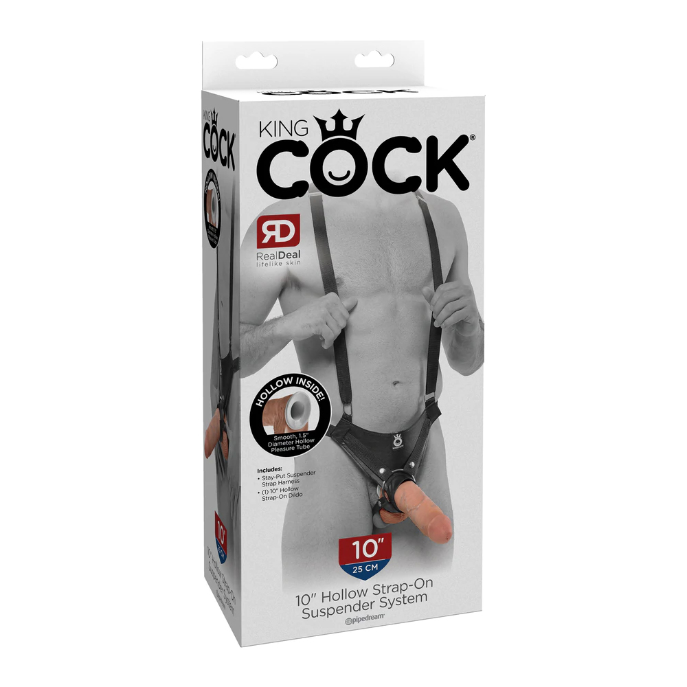 King Cock 10" Hollow Strap-On Suspender System Flesh 1 King Cock 10" Hollow Strap-On Suspender System Flesh