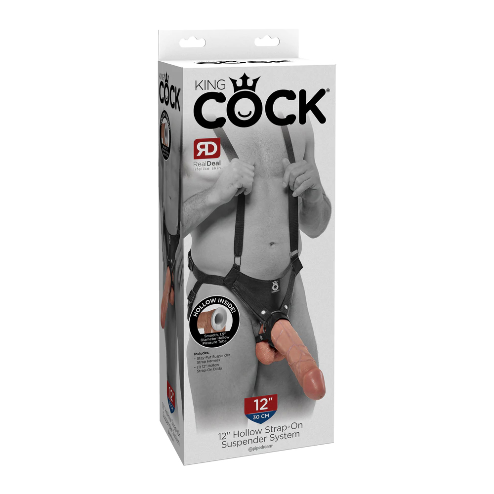 King Cock 12" Hollow Strap-On Suspender System Flesh 1 King Cock 12" Hollow Strap-On Suspender System Flesh