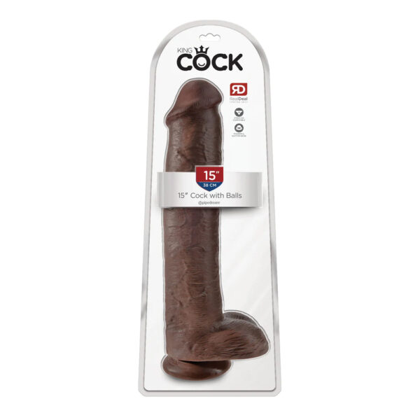 King Cock 15" Cock With Balls Brown
