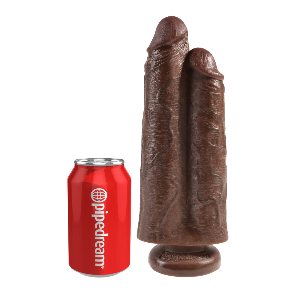 King Cock 9" Two Cocks One Hole Brown 3 King Cock 9" Two Cocks One Hole Brown - Image 3