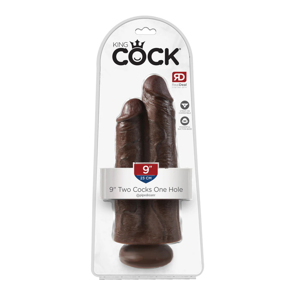 King Cock 9" Two Cocks One Hole Brown 1 King Cock 9" Two Cocks One Hole Brown