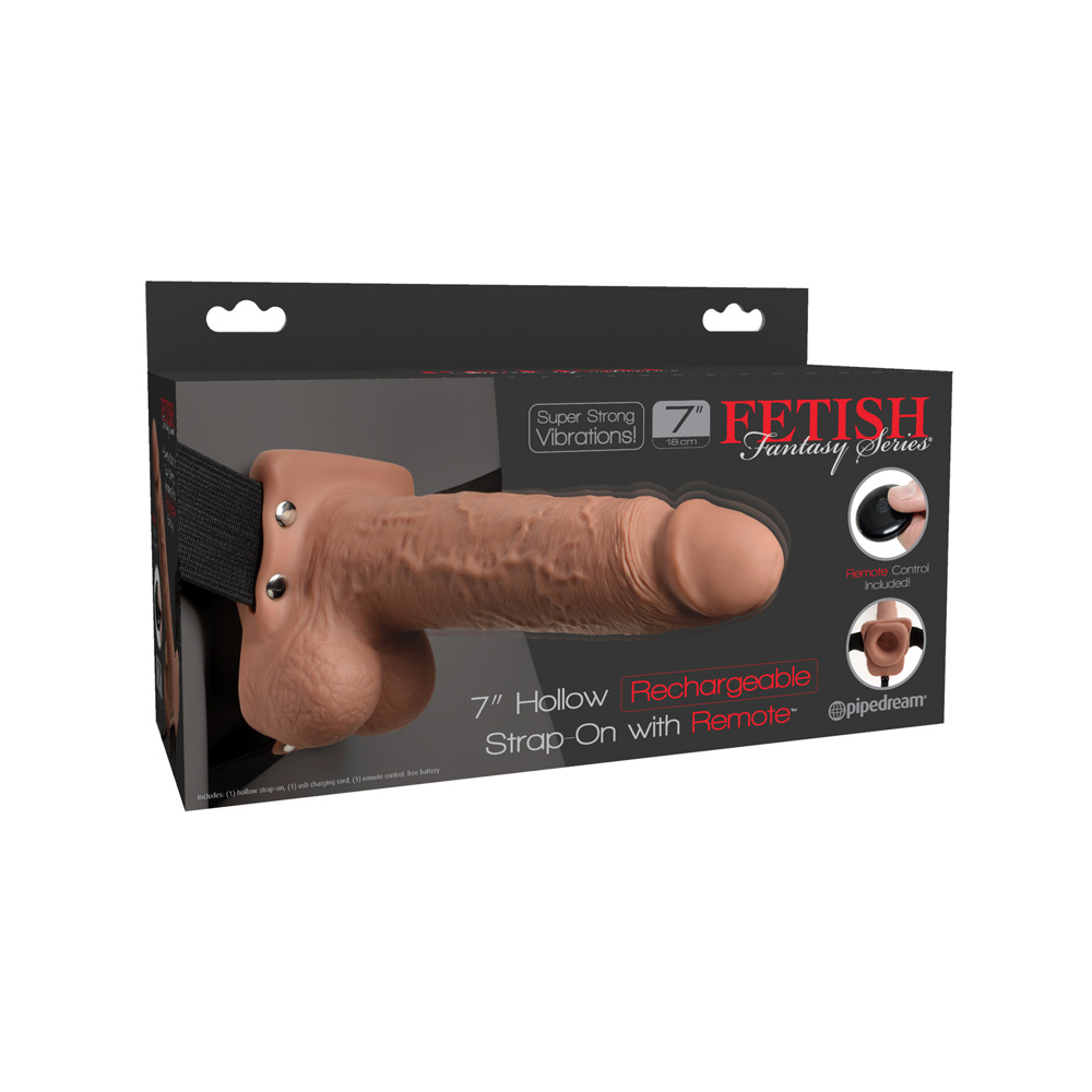 Fetish Fantasy 7" Hollow Rechargeable Strap-On With Remote Tan 1 Fetish Fantasy 7" Hollow Rechargeable Strap-On With Remote Tan