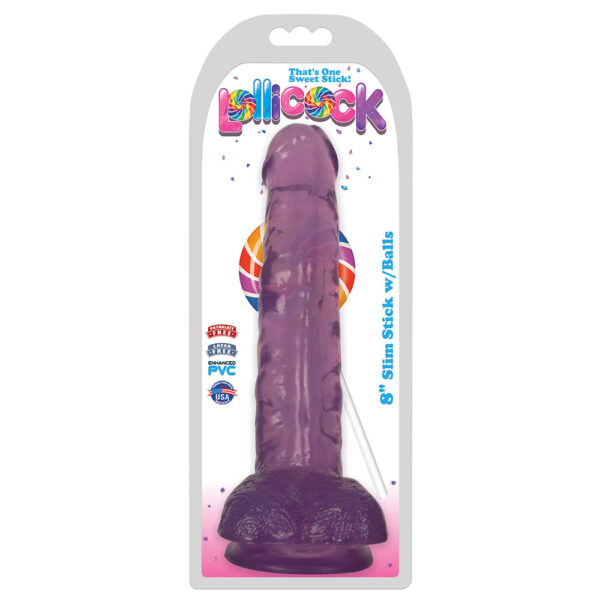 Lollicock 8" Slim Stick W/Balls Grape Ice