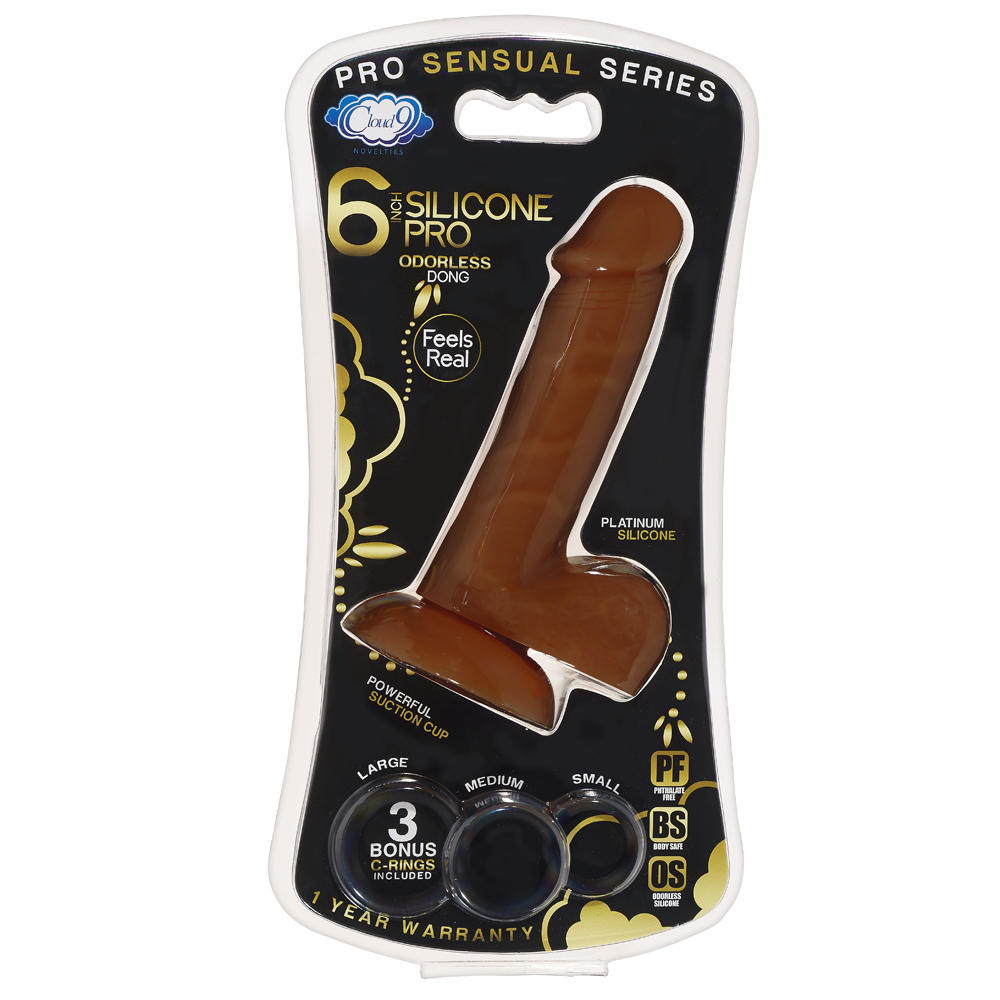 Cloud 9 Pro Sensual Premium Silicone Dong W/ 3 C Rings Brown 6" 1 Cloud 9 Pro Sensual Premium Silicone Dong W/ 3 C Rings Brown 6"