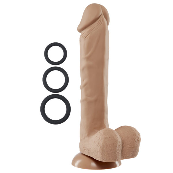 Cloud 9 Pro Sensual Premium Silicone Dong W/ 3 C Rings Tan 9" - Image 2