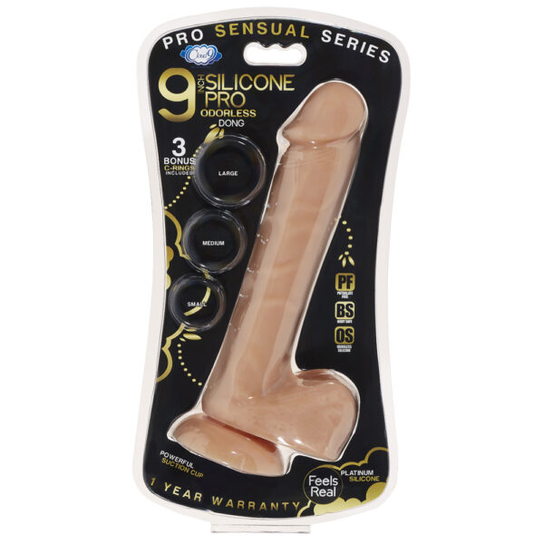 Cloud 9 Pro Sensual Premium Silicone Dong W/ 3 C Rings Tan 9"