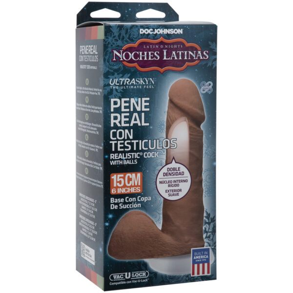 Noches Latinas - ULTRASKYN Pene Real Con Testiculos Base Con Vac-U-Lock Copa De Succion - 6" Caramel