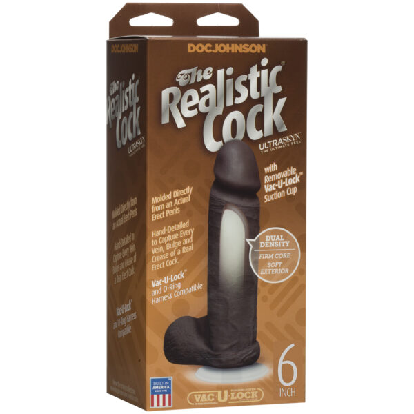The Realistic Cock - With Removable Vac-U-Lock Suction Cup - ULTRASKYN - 6" - Chocolate