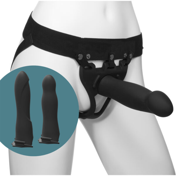 Body Extensions Be Ready 4-Piece Set Silicone Harness with 7" Bulbed / 7.5" Slim / 8" Large Dong Black - Image 2