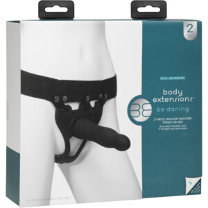 Body Extensions Be Daring 2-Piece Set Silicone Harness with 7" Bulbed Dong Black