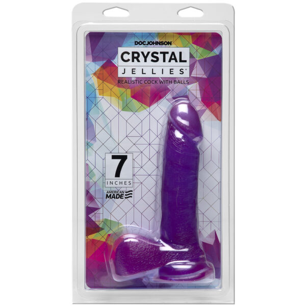 Crystal Jellies 7" Realistic Cock With Balls Purple