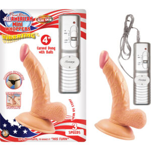 All American Mini Whoppers Vibrating 4" Curved Dong W/Balls Flesh