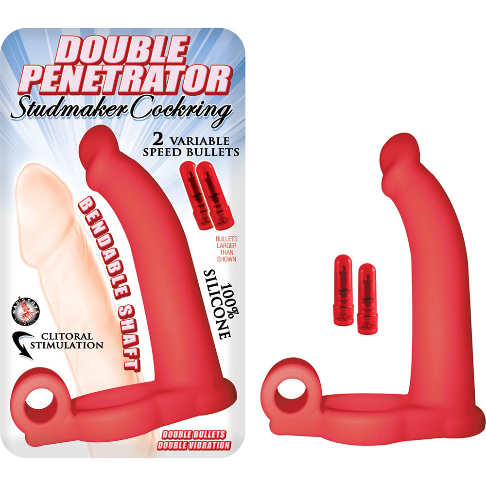 Double Penetrator Studmaker Cockring Red 1 Double Penetrator Studmaker Cockring Red