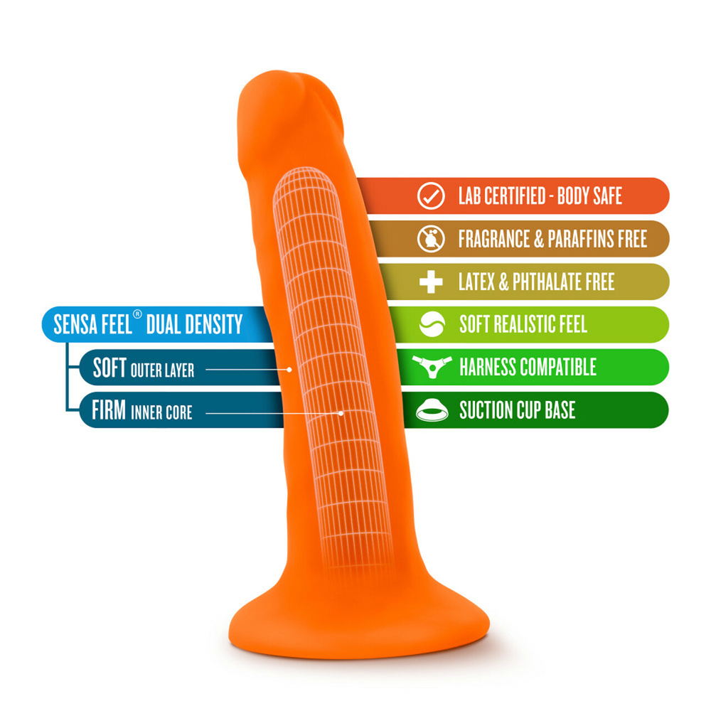 Neo 6" Dual Density Cock Neon Orange 2 Neo 6" Dual Density Cock Neon Orange - Image 2