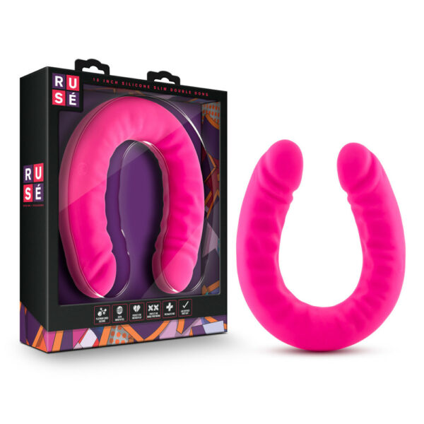Ruse 18" Silicone Slim Double Dong Hot Pink