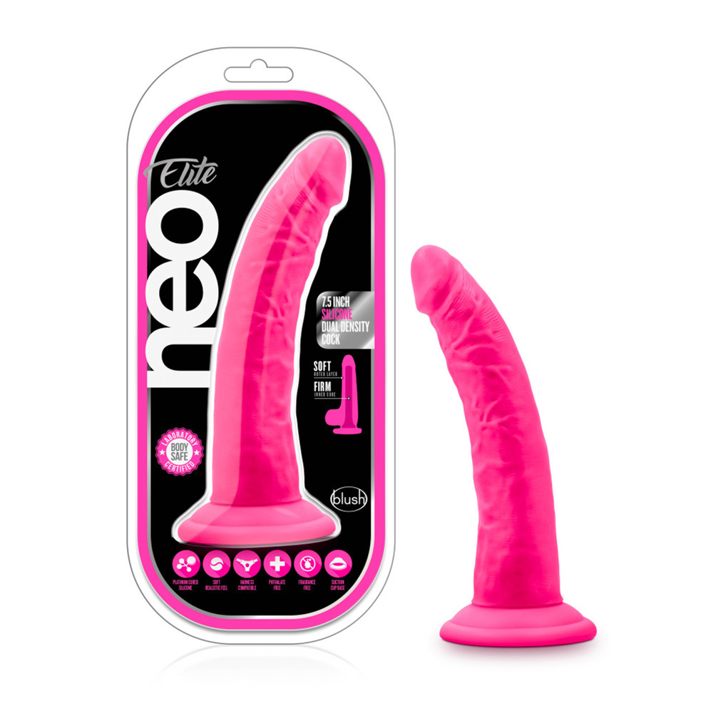 Neo Elite 7.5" Silicone Dual Density Cock Neon Pink 1 Neo Elite 7.5" Silicone Dual Density Cock Neon Pink