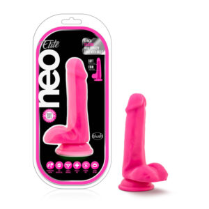 Neo Elite 6" Silicone Dual Density Cock With Balls Neon Pink
