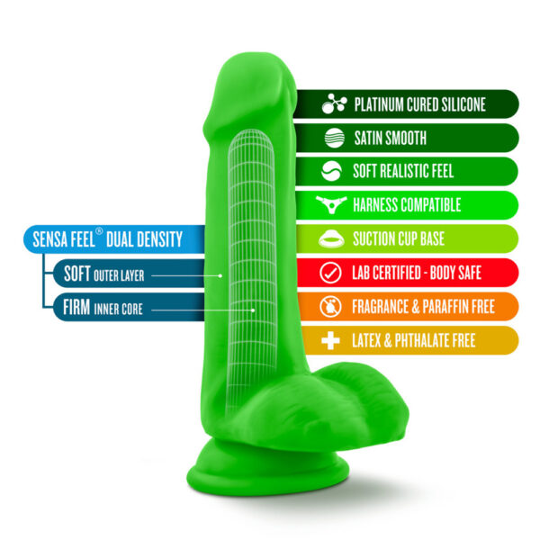 Neo Elite 6" Silicone Dual Density Cock With Balls Neon Green - Image 2