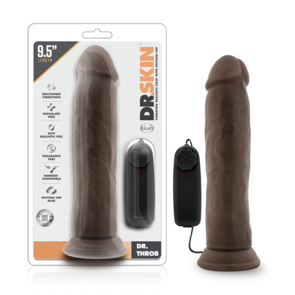 Dr. Skin Dr. Throb 9.5" Vibrating Realistic Cock With Suction Cup Chocolate