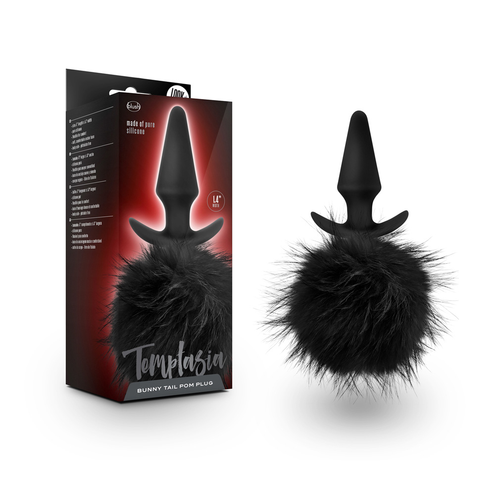 Temptasia Bunny Tail Pom Plug Black 1 Temptasia Bunny Tail Pom Plug Black