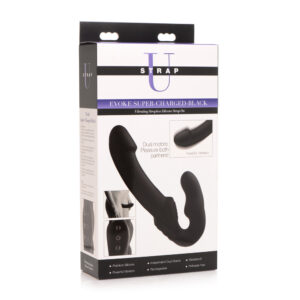 Strap U Evoke Super Charged Black Vibrating Strapless Silicone Dildo