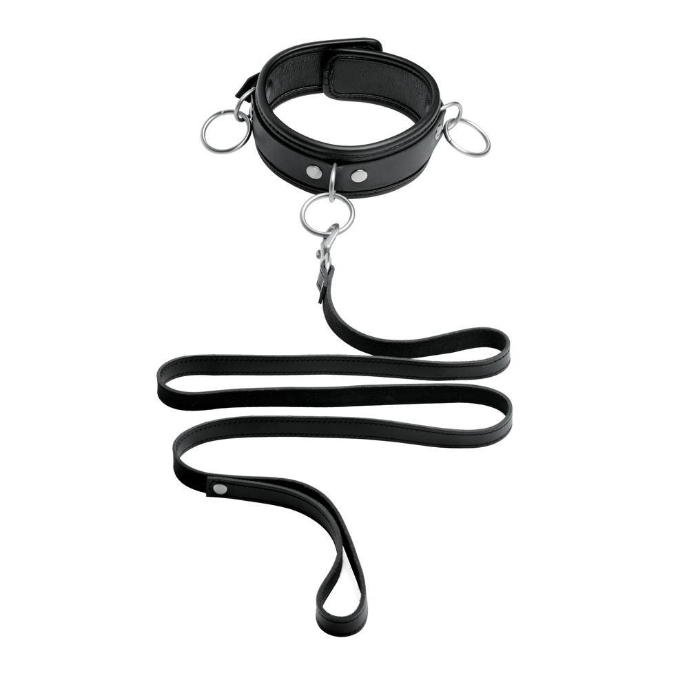 Mistress 3 Ring Leather Collar W/Leash 2 Mistress 3 Ring Leather Collar W/Leash - Image 2