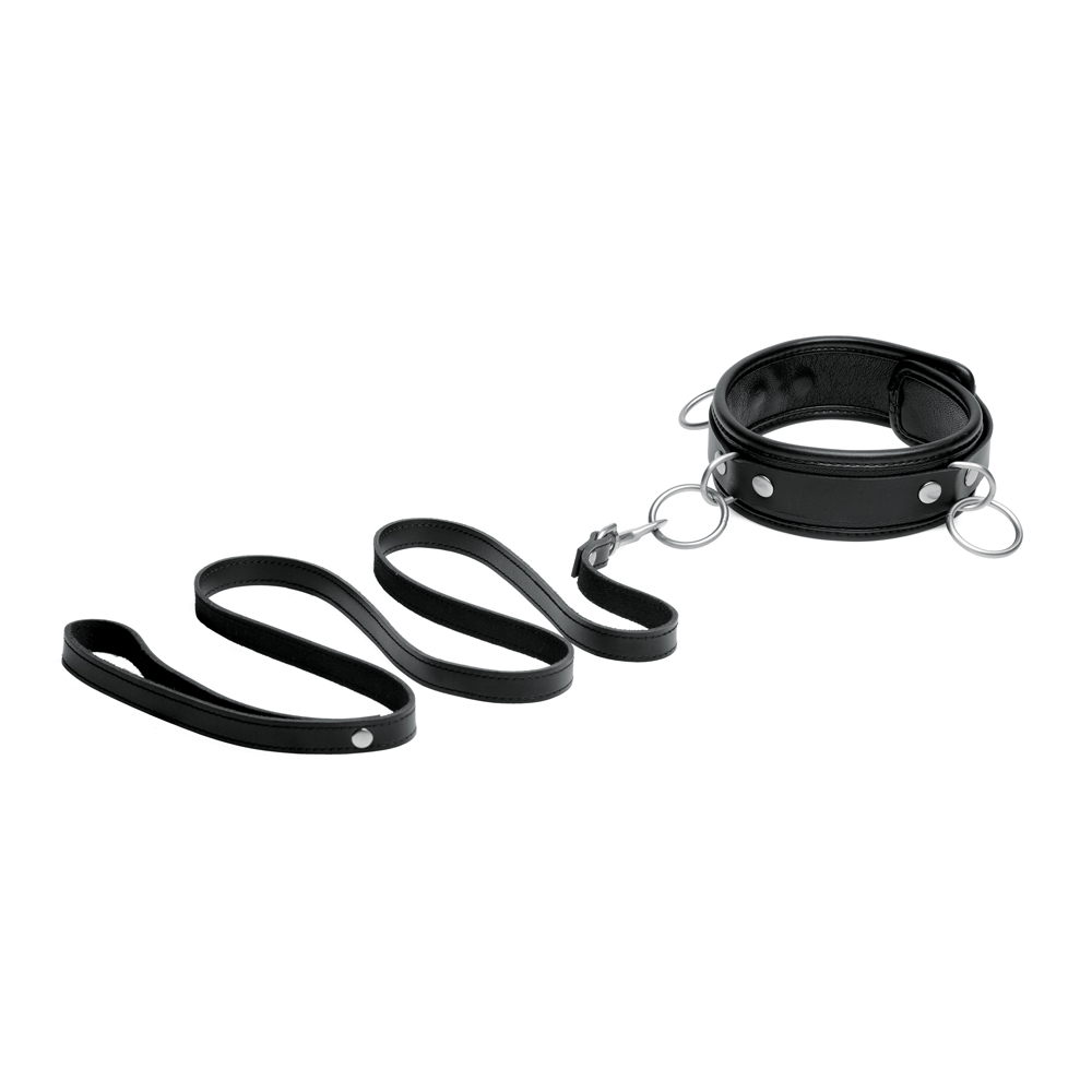 Mistress 3 Ring Leather Collar W/Leash 3 Mistress 3 Ring Leather Collar W/Leash - Image 3