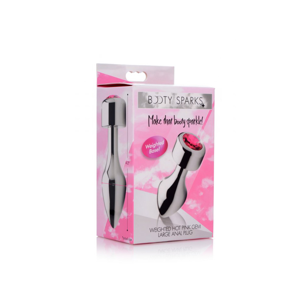 Booty Sparks Hot Pink Gem Weighted Anal Plug Large 1 Booty Sparks Hot Pink Gem Weighted Anal Plug Large