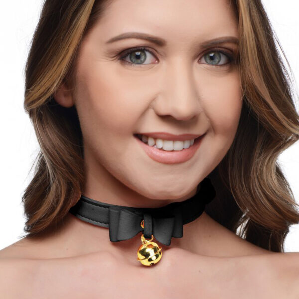 Master Series Golden Kitty Cat Bell Collar Black/Gold - Image 2
