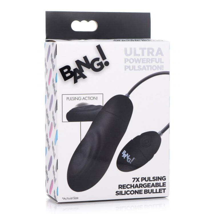 Bang! 7X Pulsing Rechargeable Silicone Bullet Black 1 Bang! 7X Pulsing Rechargeable Silicone Bullet Black