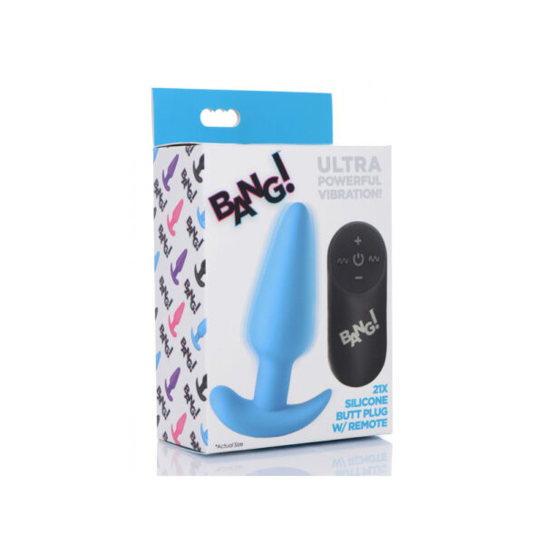 Bang! 21X Vibrating Silicone Butt Plug W/ Remote Control Blue