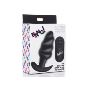 Bang! 21X Vibrating Silicone Swirl Butt Plug W/ Remote Control Black