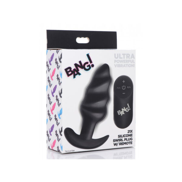 Bang! 21X Vibrating Silicone Swirl Butt Plug W/ Remote Control Black