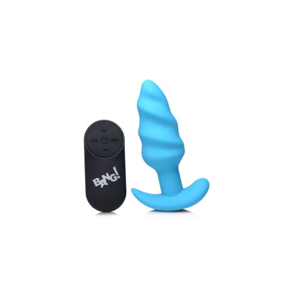 Bang! 21X Vibrating Silicone Swirl Butt Plug W/ Remote Control Blue - Image 2