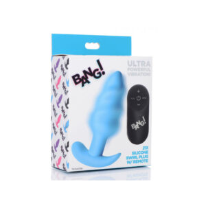 Bang! 21X Vibrating Silicone Swirl Butt Plug W/ Remote Control Blue