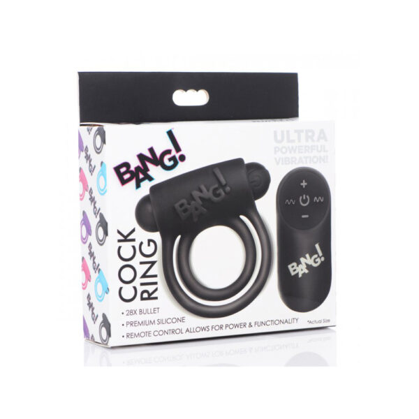 Bang! Silicone Cock Ring & Bullet W/ Remote Control Black