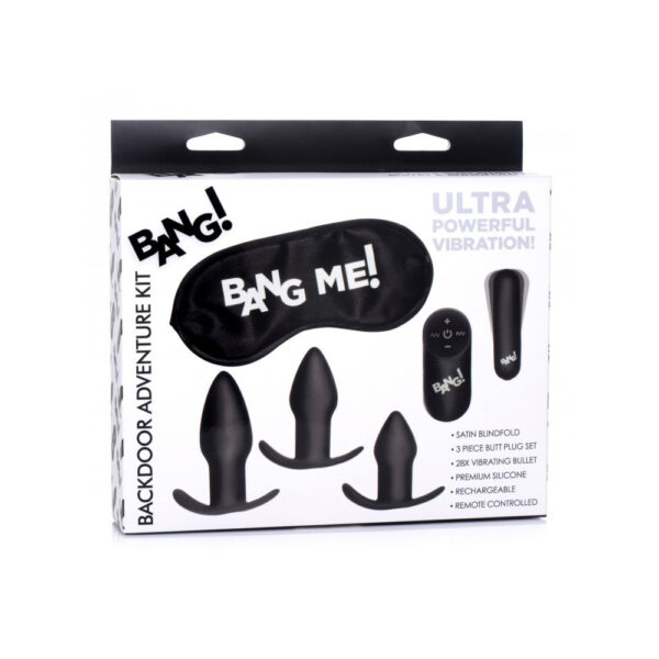 Bang! Backdoor Adventure 3Pc Butt Plug Set, Bullet, & Blindfold Kit Black