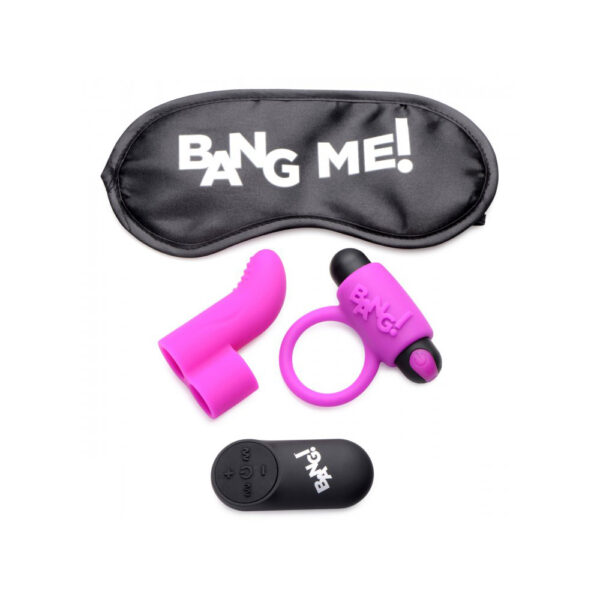 Bang! Couple's Love Ring, Finger Vibe, Bullet, & Blindfold Kit Purple - Image 2