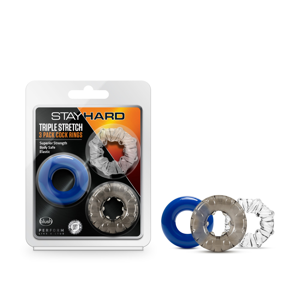 Stay Hard Triple Stretch 3 Pack Cock Rings 1 Stay Hard Triple Stretch 3 Pack Cock Rings