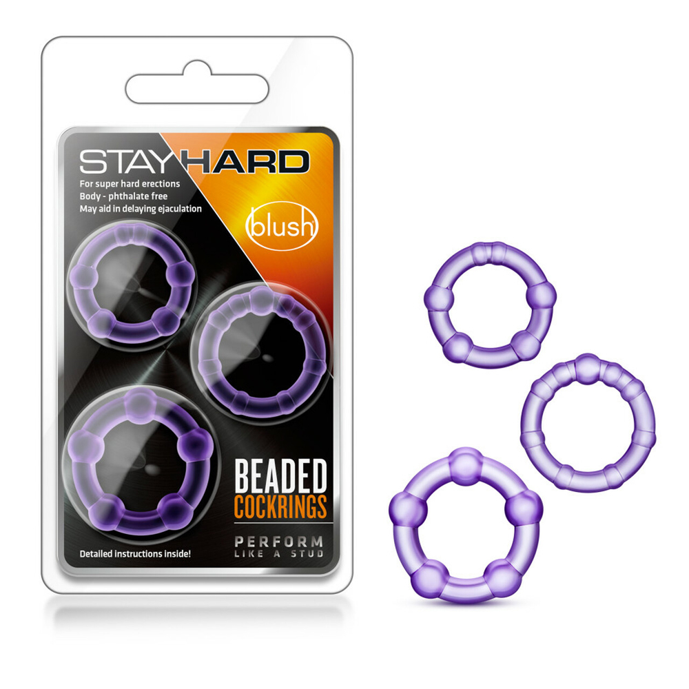 Stay Hard Beaded Cockrings Purple 1 Stay Hard Beaded Cockrings Purple