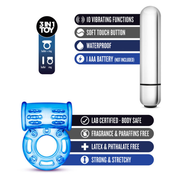 Stay Hard 10 Function Vibrating Bull Ring Blue - Image 2