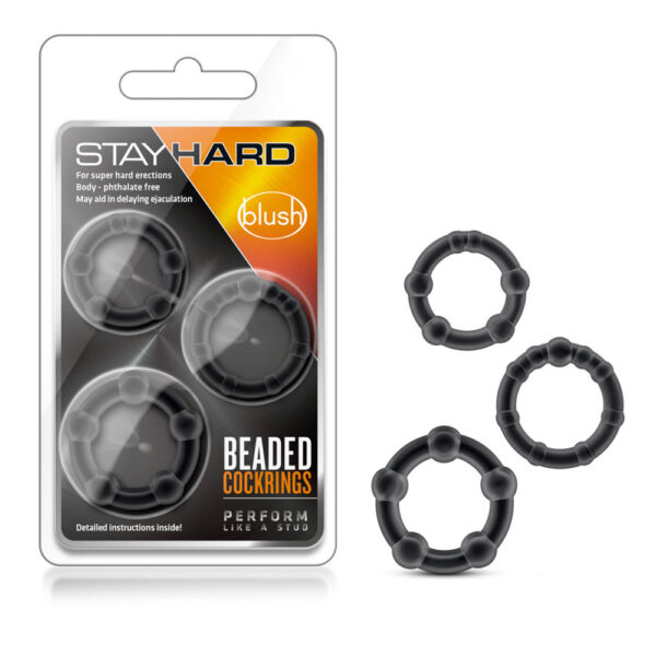 Stay Hard Beaded Cockrings Black