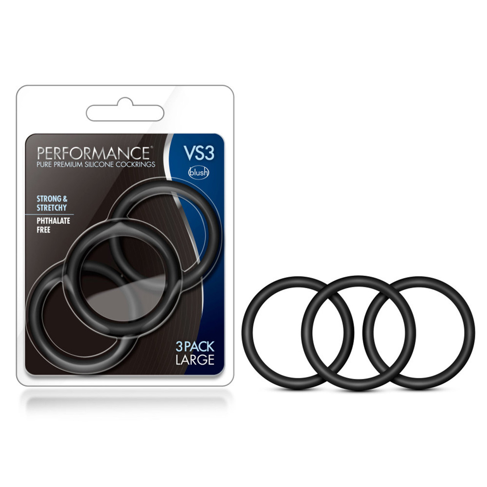 Performance VS3 Pure Premium Silicone Cockrings Large Black 1 Performance VS3 Pure Premium Silicone Cockrings Large Black
