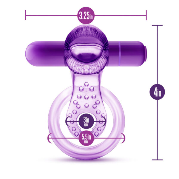 Play With Me Lick It Vibrating Double Strap Cockring Purple - Image 3