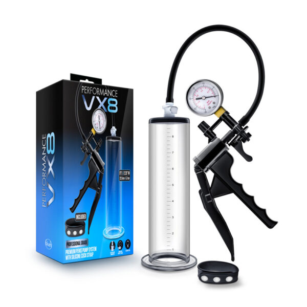 Performance Vx8 Premium Penis Pump System With Silicone Cock Strap Clear