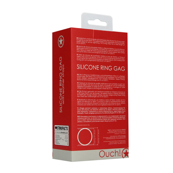 Ouch! Silicone Ring Gag With Leather Straps Red - Image 3